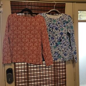 Talbots Red and Blue Floral Long Sleeve Tops